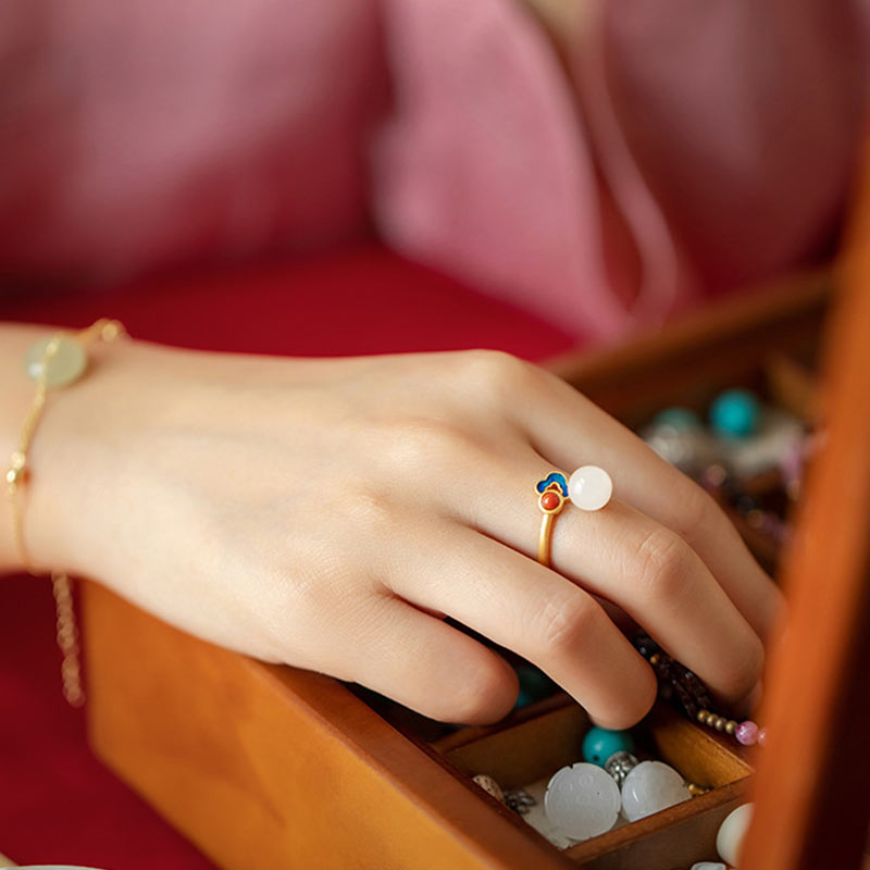 KarmaRipple's Ivory Jade Auspicious Cloud Blessing Fortune Ring p5
