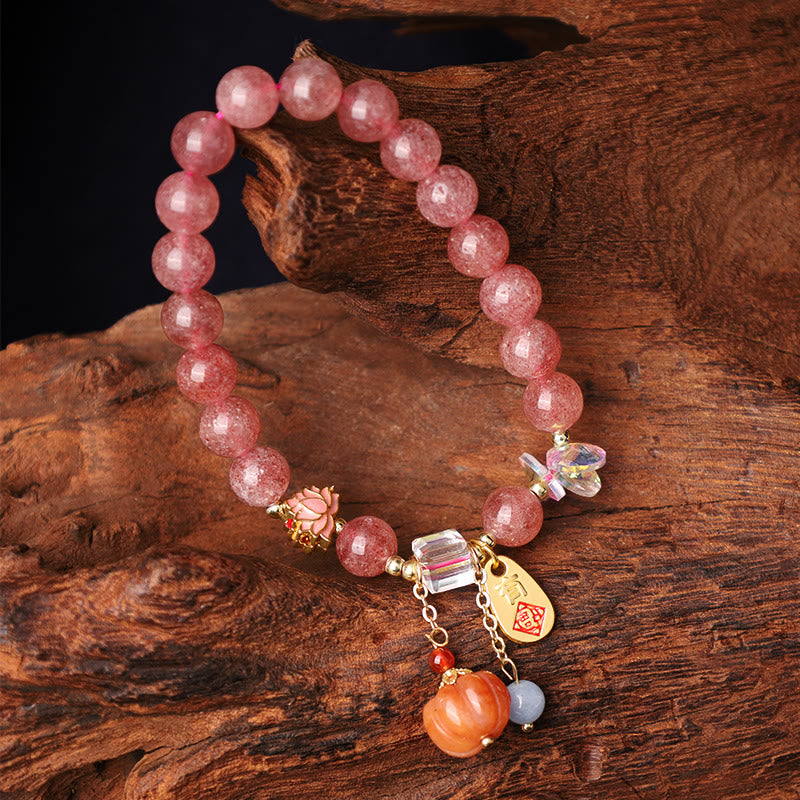KarmaRipple's Authentic Strawberry Quartz Fu Character Pumpkin Talisman Positive Bracelet p9