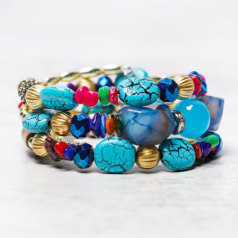 KarmaRipple's Multilayer Irregular Turquoise Agate Beadwork Blessing Bracelet p6