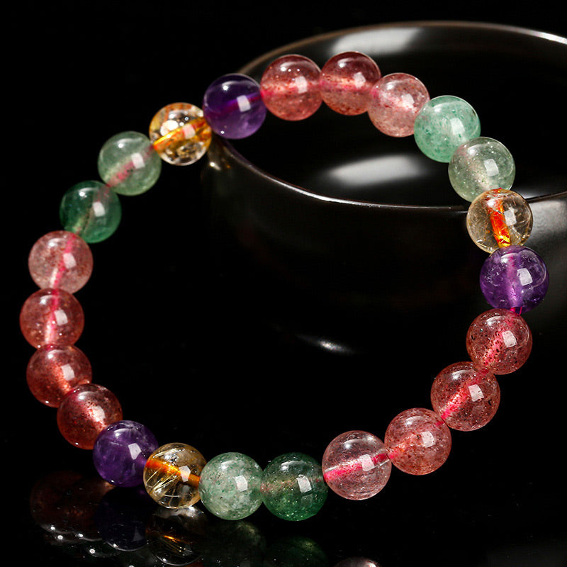 KarmaRipple's Authentic Multicolored Strawberry Quartz Love Balancing Beaded Bracelet p2