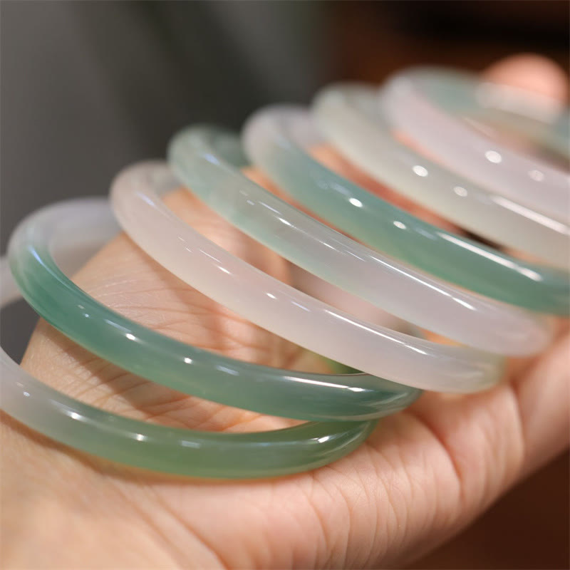 KarmaRipple's Authentic Ivory And Green Chalcedony Agate Positive Cuff Bracelet Bangle p6