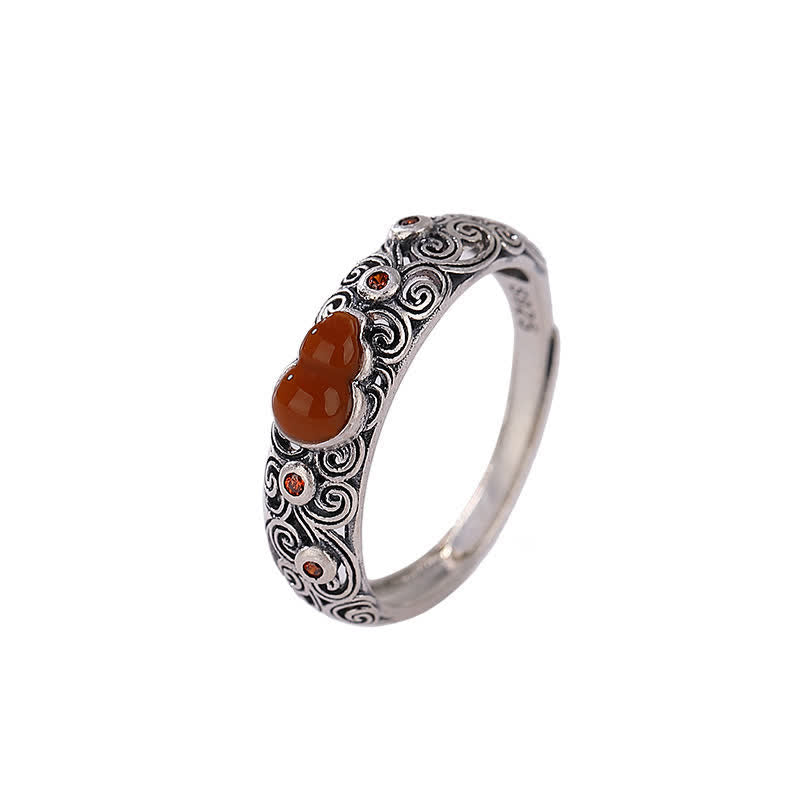 KarmaRipple's 925 Sterling Silver Red Agate Cyan Jade Gourd Blessing Auspicious Ring p6