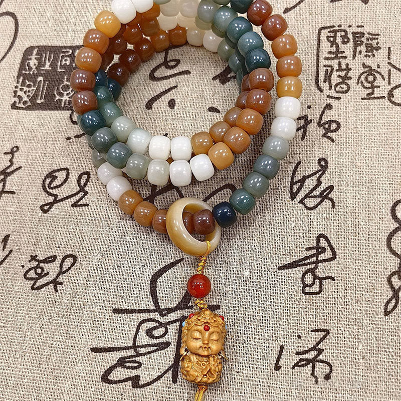 KarmaRipple's 108 Mala Beadwork Gradient Bodhi Seed Green Tara Buddha Engraved Peace Balance Bracelet p7