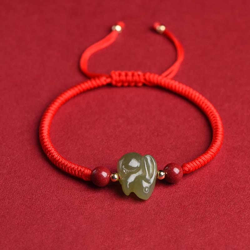 KarmaRipple's Year of the Rabbit Hetian Jade Bunny Cinnabar Beaded Abundance String Bracelet p3