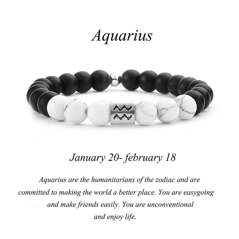 KarmaRipple's 12 Constellations of the Zodiac Authentic Frosted Stone Ivory Turquoise Bead Fortune Bracelet p28