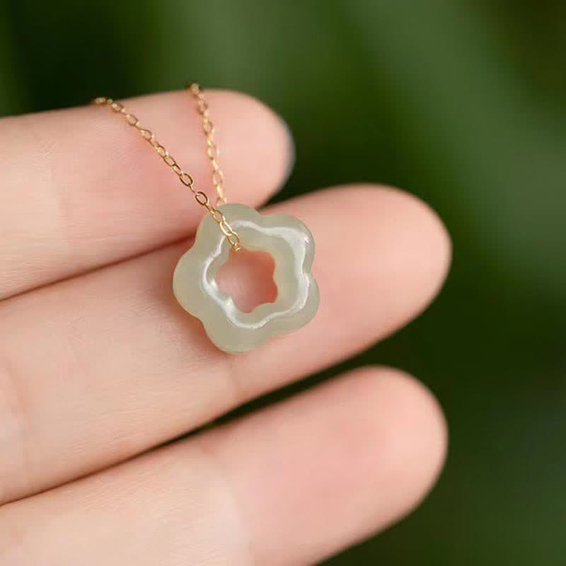 KarmaRipple's Dainty Hetian Jade Cyan Jade Fortune Floral Talisman Pendant Necklace p7