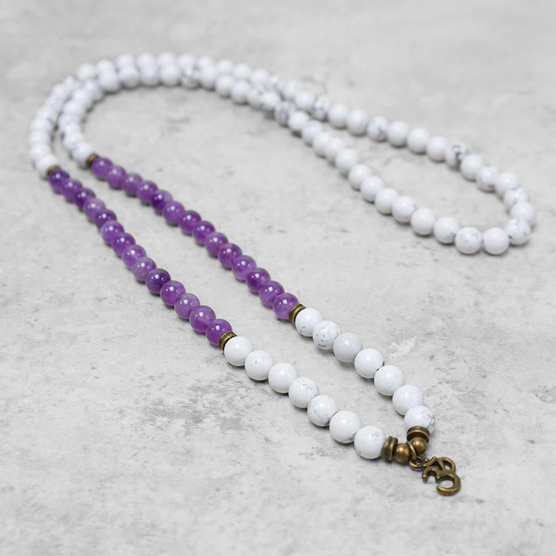 KarmaRipple's 108 Mala Beadwork Amethyst Ivory Turquoise OM Balancing Meditation Energy Bracelet p2