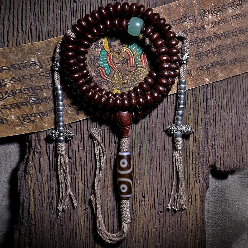 KarmaRipple's Authentic Tibet 108 Mala Beadwork Purple Bodhi Seed Three-eyed Dzi Bead Bronze Dorje Balance Bracelet p5