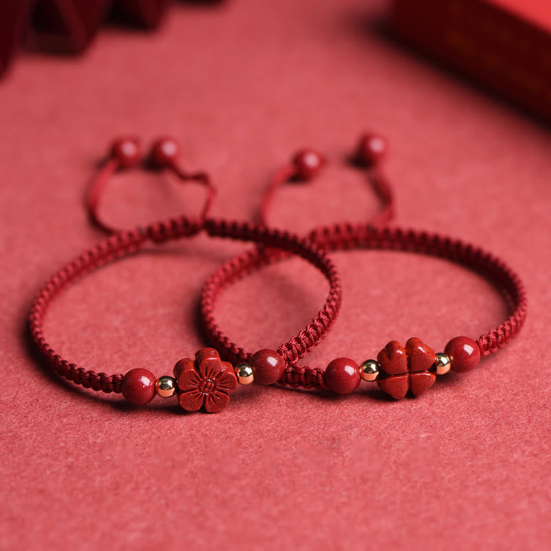 KarmaRipple's Four Leaf Clover Five-petal Flower Cinnabar Blessing Red String Bracelet p5