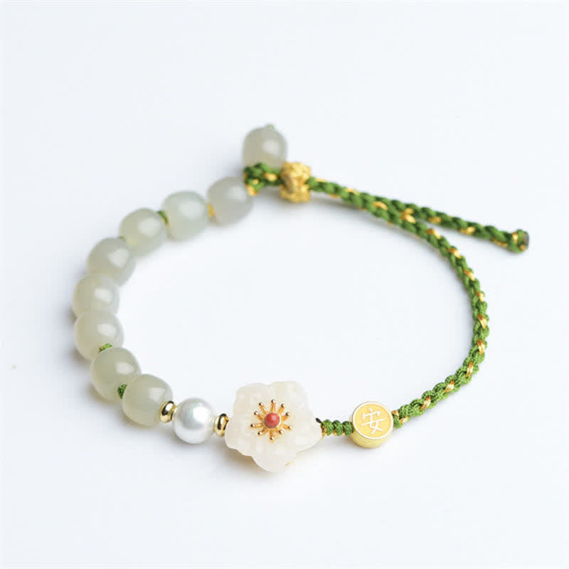 KarmaRipple's 925 Sterling Silver Authentic Hetian Jade Peach Blossom Fortune Bracelet p9