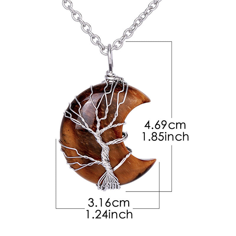 KarmaRipple's Authentic Quartz Gemstone Moon Tree Of Life Balancing Energy Pendant Necklace p18