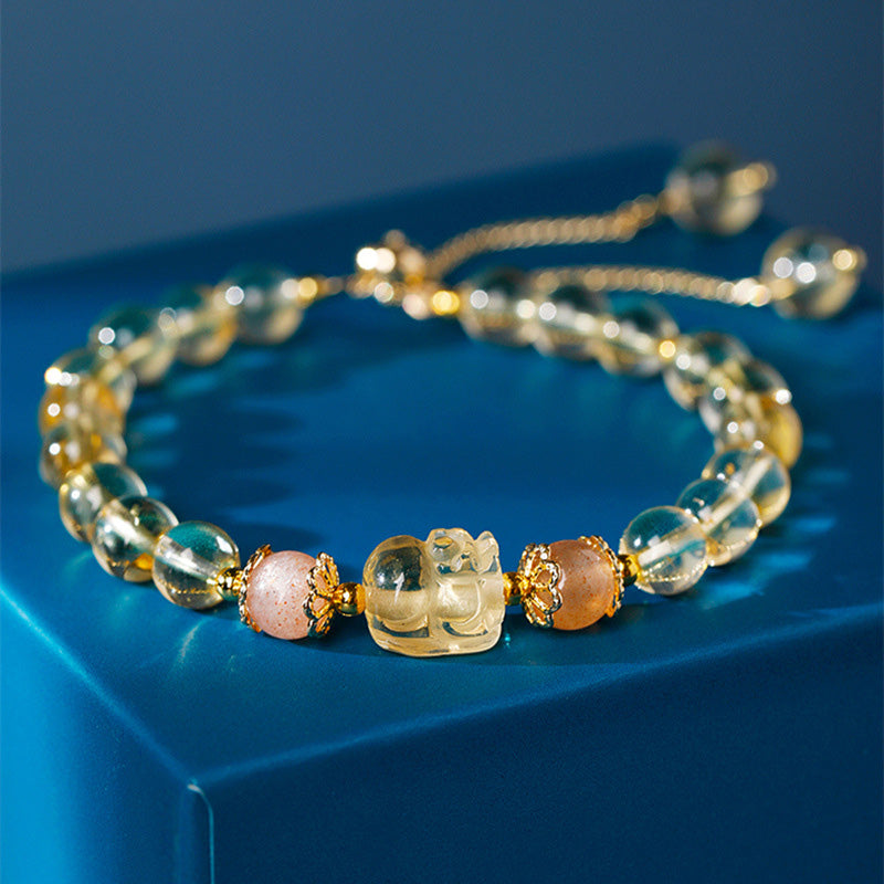 KarmaRipple's Aquamarine Strawberry Quartz Amethyst Moonstone PiXiu Balancing Bracelet p19