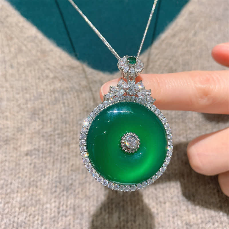 KarmaRipple's Green Chalcedony Round Peace Buckle Strength Pendant Necklace p5