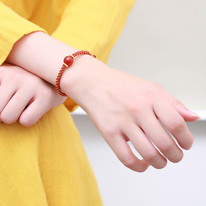 KarmaRipple's Handmade Red Agate Amethyst Golden Rutilated Quartz Pink Gemstone Bead Calm Woven Bracelet p21