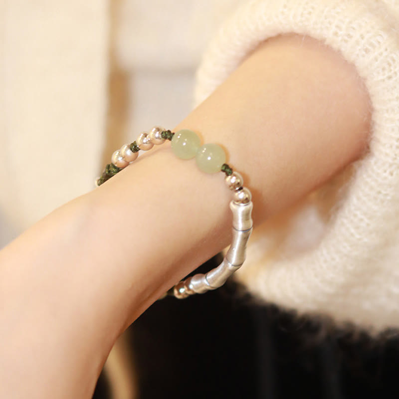 KarmaRipple's 925 Sterling Silver Authentic Jade Fu Character Bamboo Abundance Bracelet p9