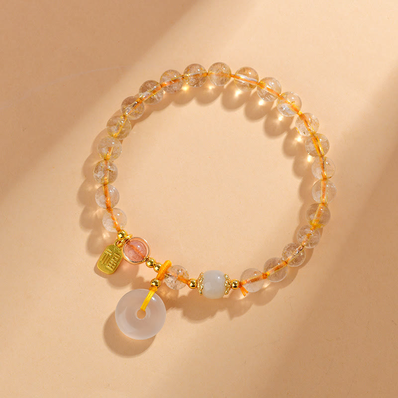 KarmaRipple's Authentic Golden Rutilated Quartz Fu Character Peace Buckle Talisman Wealth Bracelet p3