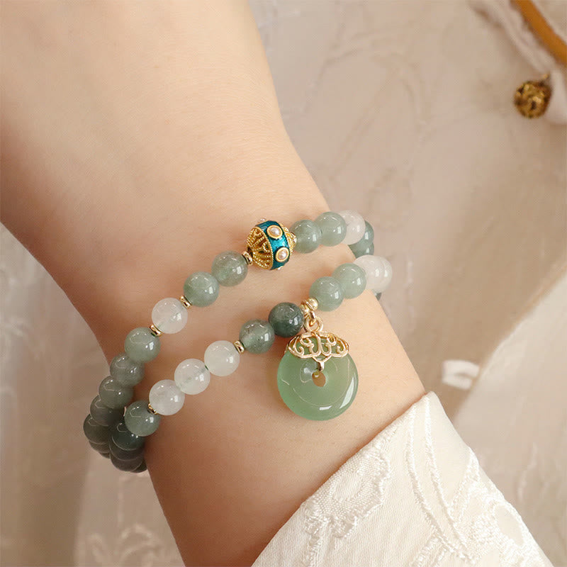 KarmaRipple's Single Double Layer Jade Peace Buckle Fortune Bracelet p12