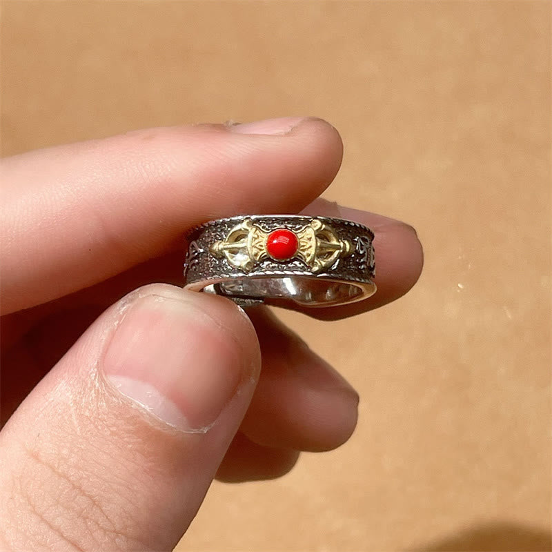 KarmaRipple's Tibetan Om Mani Padme Hum Red Agate Dorje Vajra Design Wisdom Ring p4