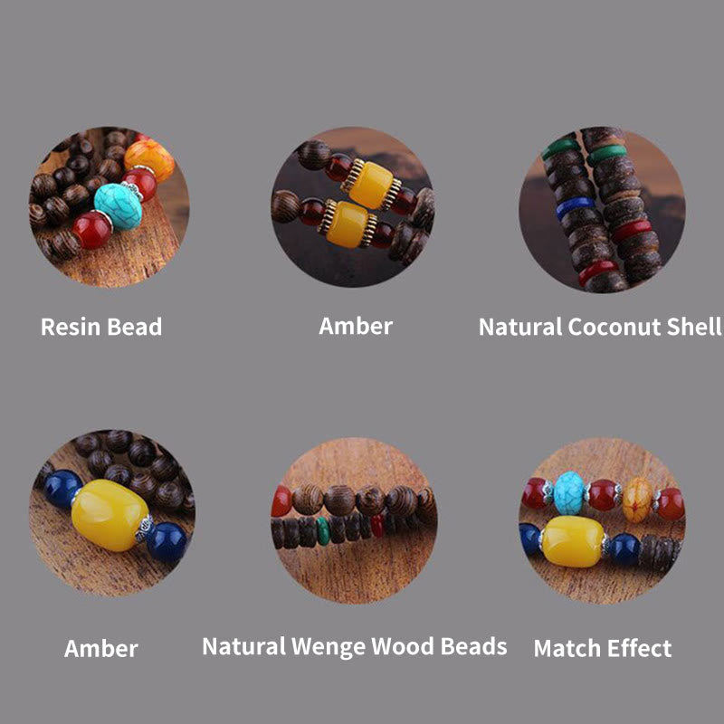 KarmaRipple's Tibetan Wenge Wood Bodhi Seed Agate Elephant Protection Pendant Necklace p15