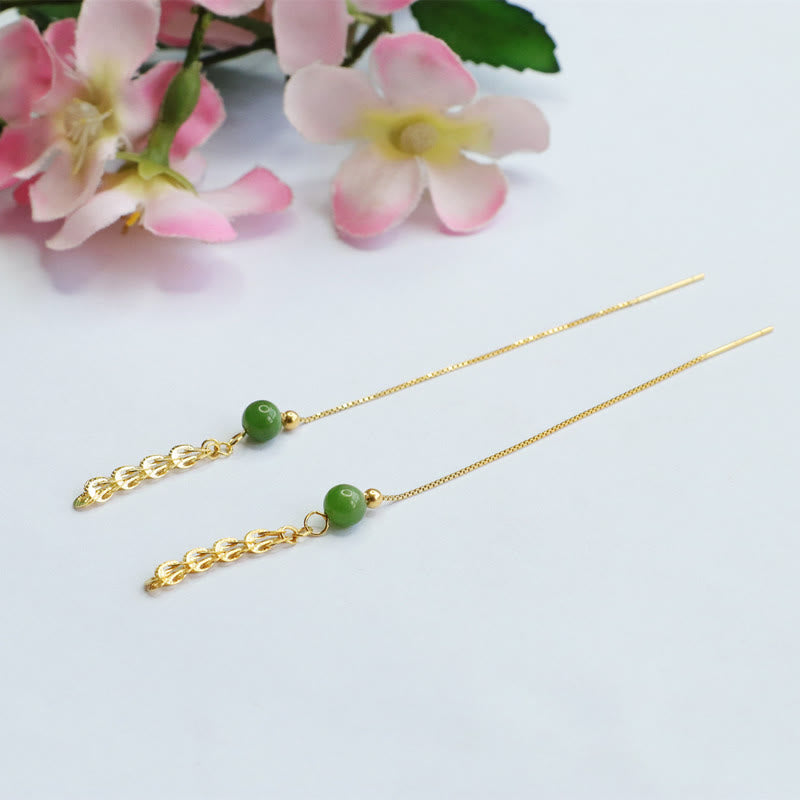 KarmaRipple's 925 Sterling Silver Authentic Hetian Cyan Jade Bead Fortune Phoenix Tail Drop Earrings p8