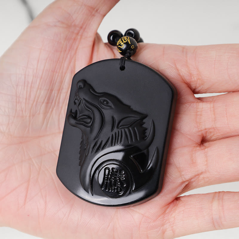 KarmaRipple's Black Obsidian Stone Wolf Purification Necklace Pendant p4