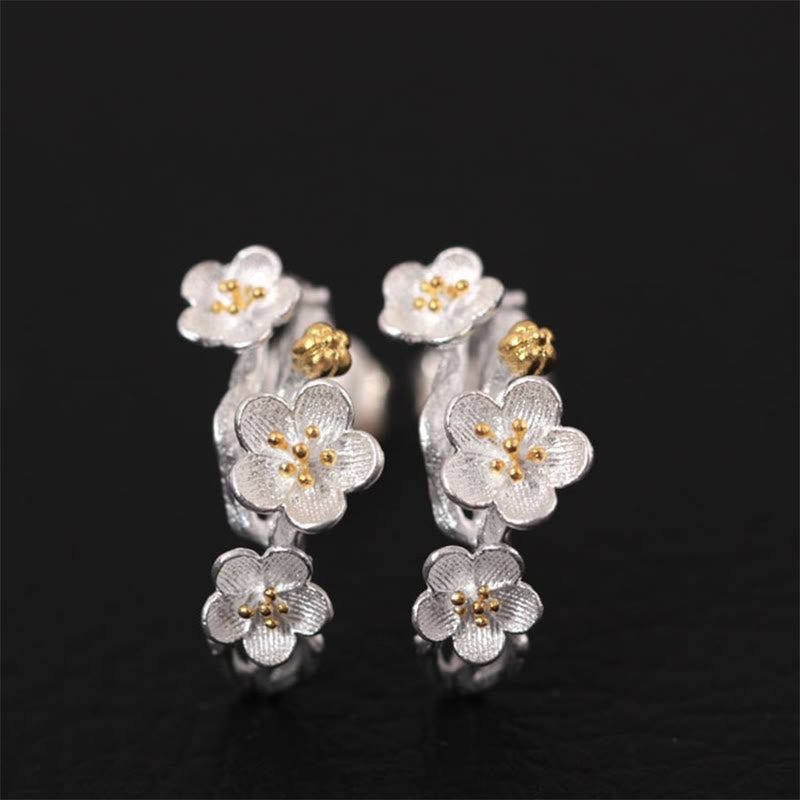KarmaRipple's 925 Sterling Silver Plum Blossom Floral Blessing Earrings p1