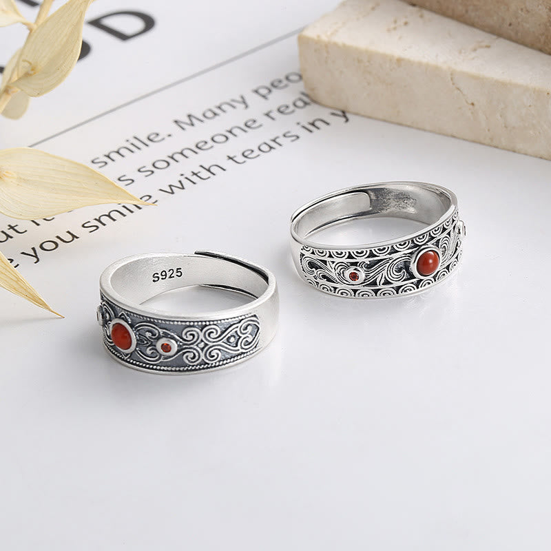 KarmaRipple's 925 Sterling Silver Embedded Red Agate Auspicious Clouds Logical Thinking Ring p6