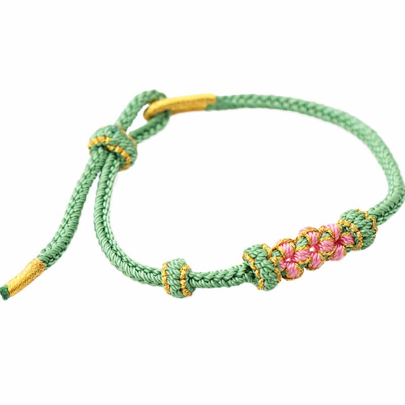KarmaRipple's Handmade Three Peach Blossoms Fortune Eight Strands Woven String Bracelet p15