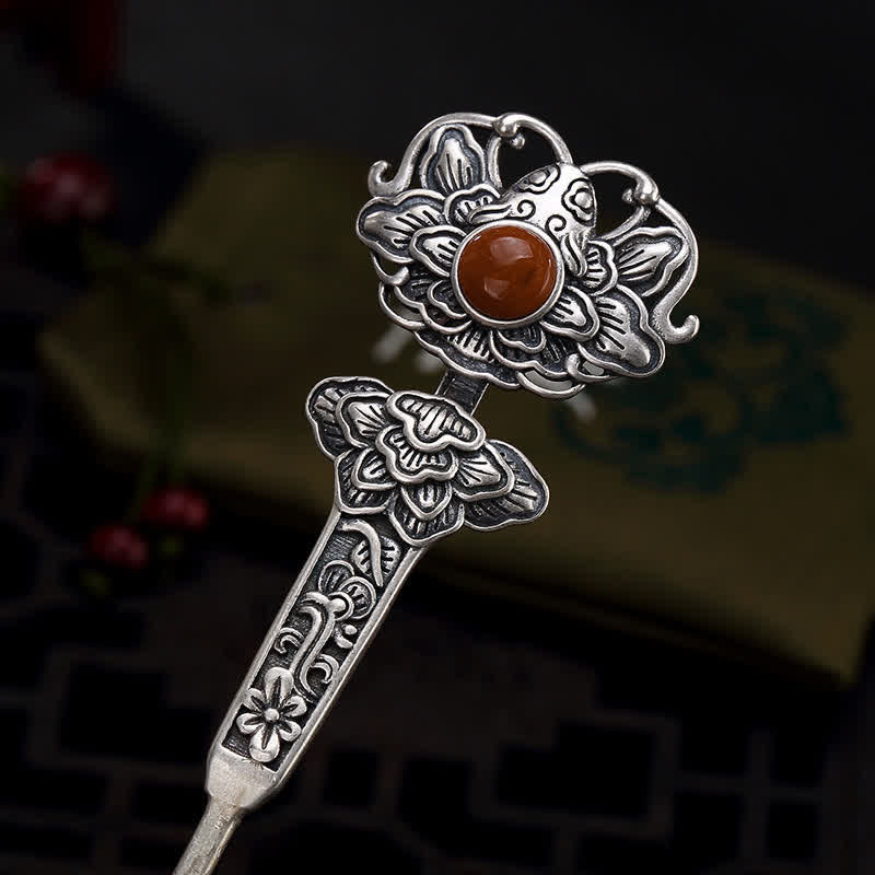 KarmaRipple's Red Agate Peony Flower Confidence Hairpin p8