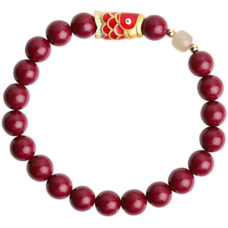 KarmaRipple's Authentic Cinnabar Fortunate Koi Fish Hetian Jade Bead Blessing Bracelet p10