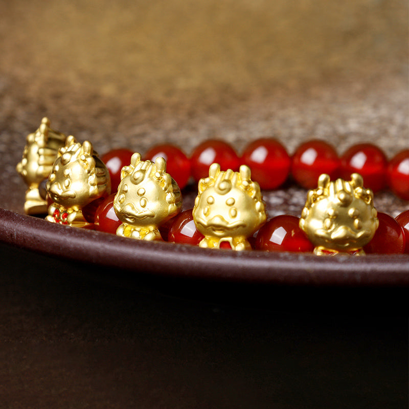 KarmaRipple's Year of the Dragon Authentic Red Agate Bronze Coin Fu Character Protection Bracelet p3
