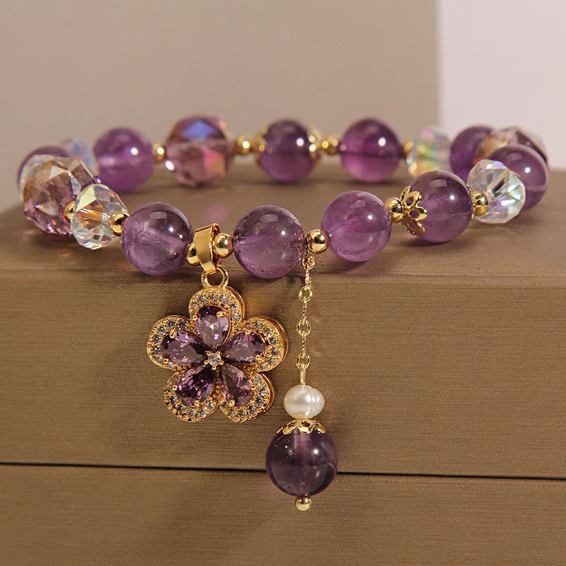 KarmaRipple's Authentic Amethyst Pearl Flower Talisman Positive Transformation Bracelet p6