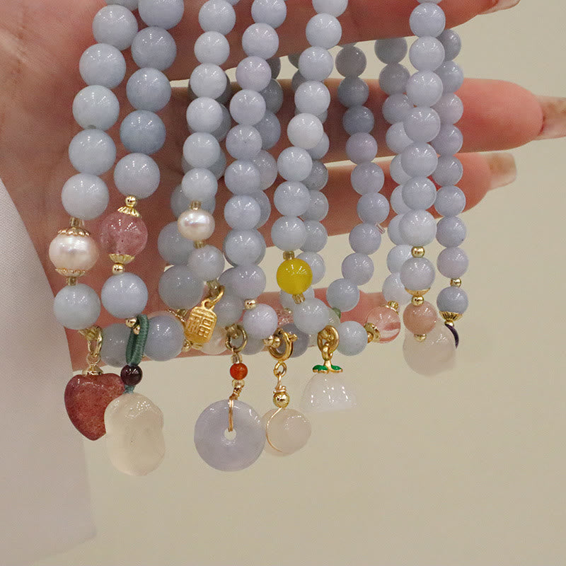 KarmaRipple's Authentic Aquamarine Chalcedony Serenity Rabbit Gourd Cat Talisman Bracelet p12