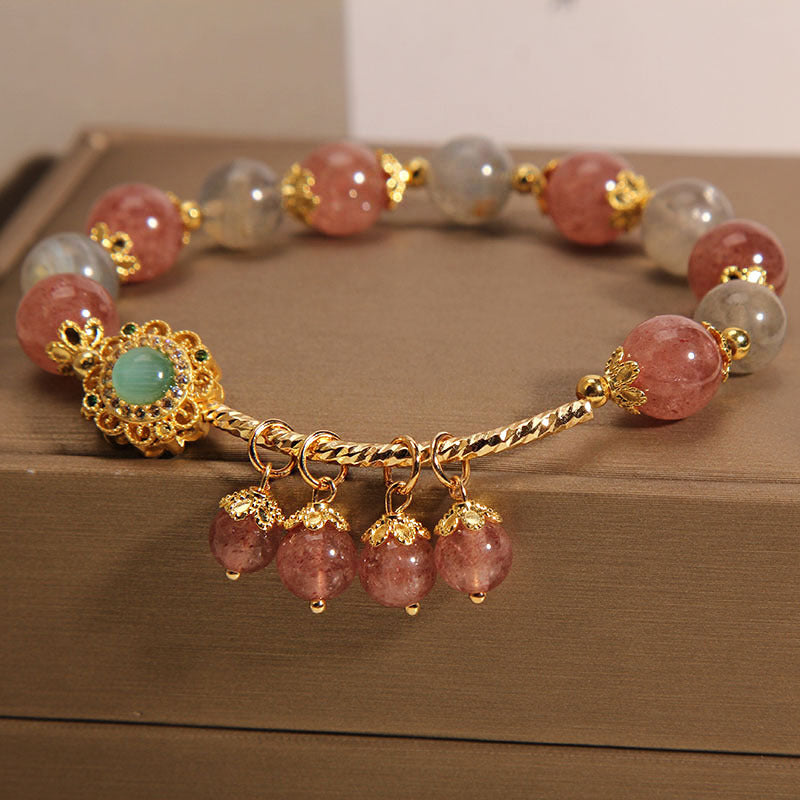 KarmaRipple's Strawberry Quartz Moonstone Balancing Tassel Talisman Bracelet p5