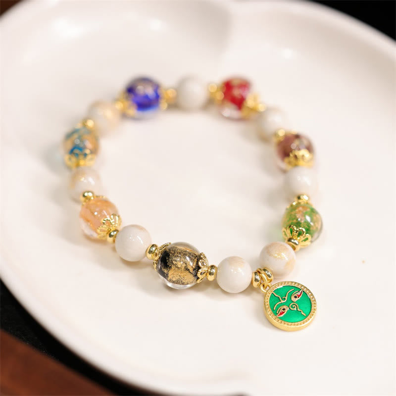 KarmaRipple's Tibetan Five God Of Wealth Fortune Liuli Glass Bead Incense Ash Porcelain Bead Talisman Bracelet p15