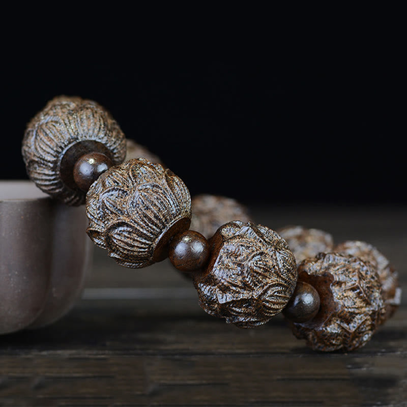 KarmaRipple's Ebony Wood Eighteen Arhats Lotus Dragon Engraved Balance Bracelet p4