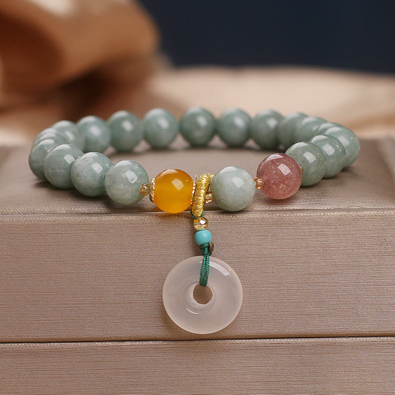 KarmaRipple's Authentic Jade Strawberry Quartz Bead Peace Buckle Prosperity Bracelet p4