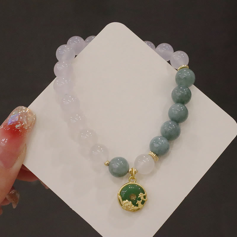KarmaRipple's Ivory Agate Jade Lotus Flower Peace Buckle Protection Bracelet p10