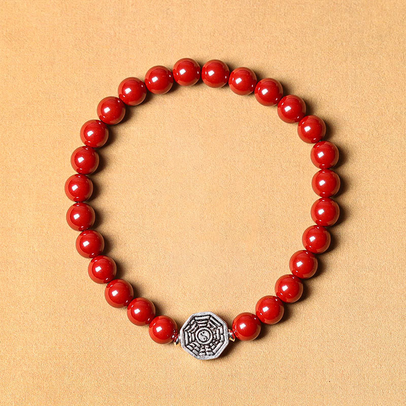 KarmaRipple's 925 Sterling Silver Yin Yang Bagua Symbol Cinnabar String Concentration Bracelet p55