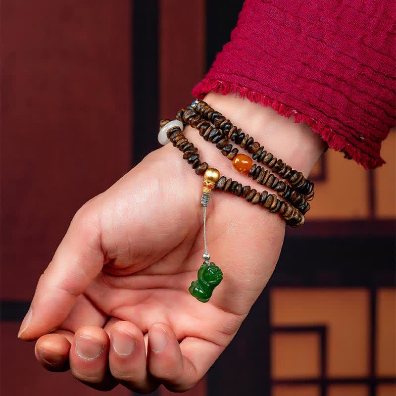 KarmaRipple's 108 Mala Beadwork 925 Sterling Silver Brunei Agarwood Red Agate PiXiu Hetian Jade Peace Strength Bracelet p20