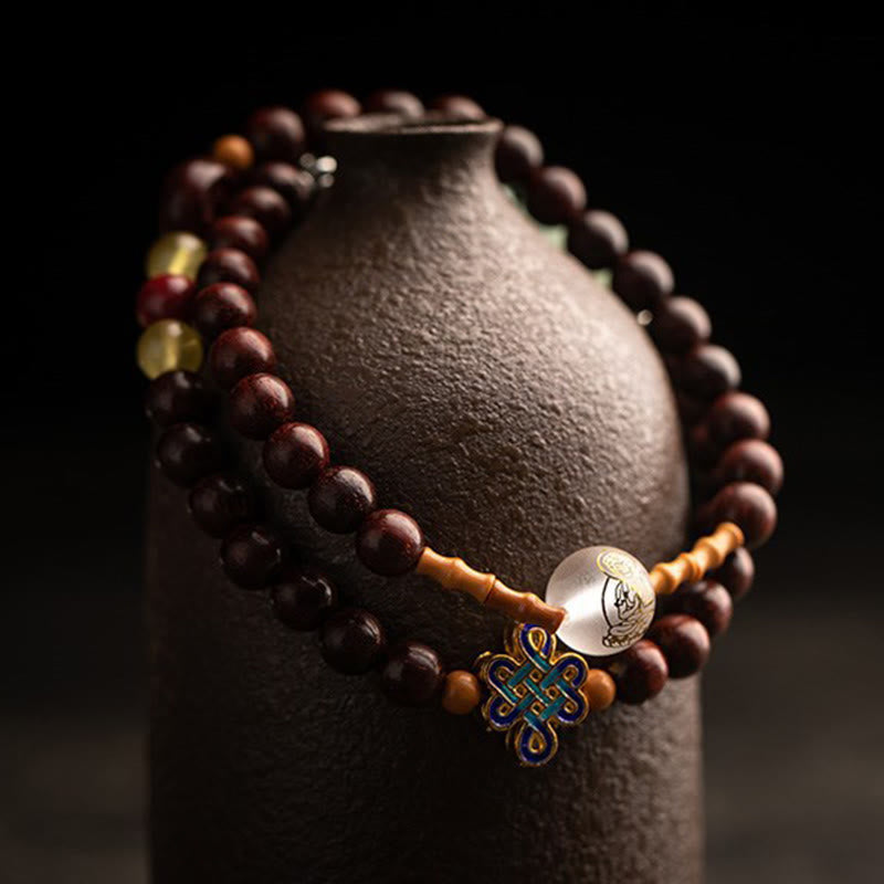 KarmaRipple's Chinese Zodiac Natal Buddha Red Agate Small Leaf Red Sandalwood Cinnabar Amulet Blessing Double Wrap Bracelet p33