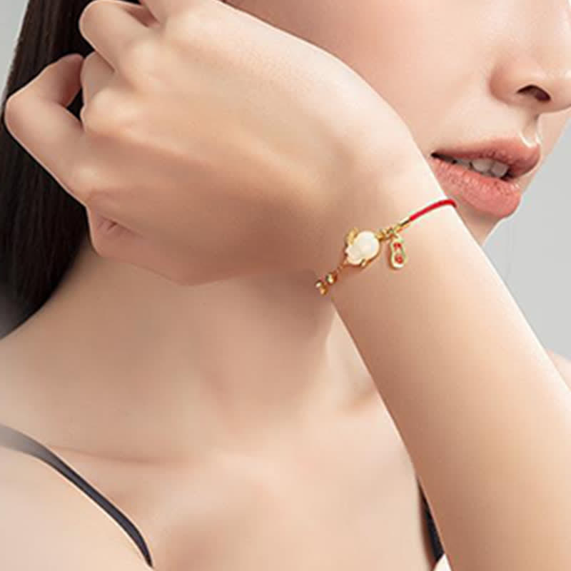 KarmaRipple's Year of the Rabbit Ivory Jade Happiness Red String Chain Bracelet p7