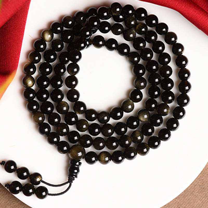 KarmaRipple's 108 Mala Beadwork Authentic Gold Sheen Obsidian Wealth Bracelet p12