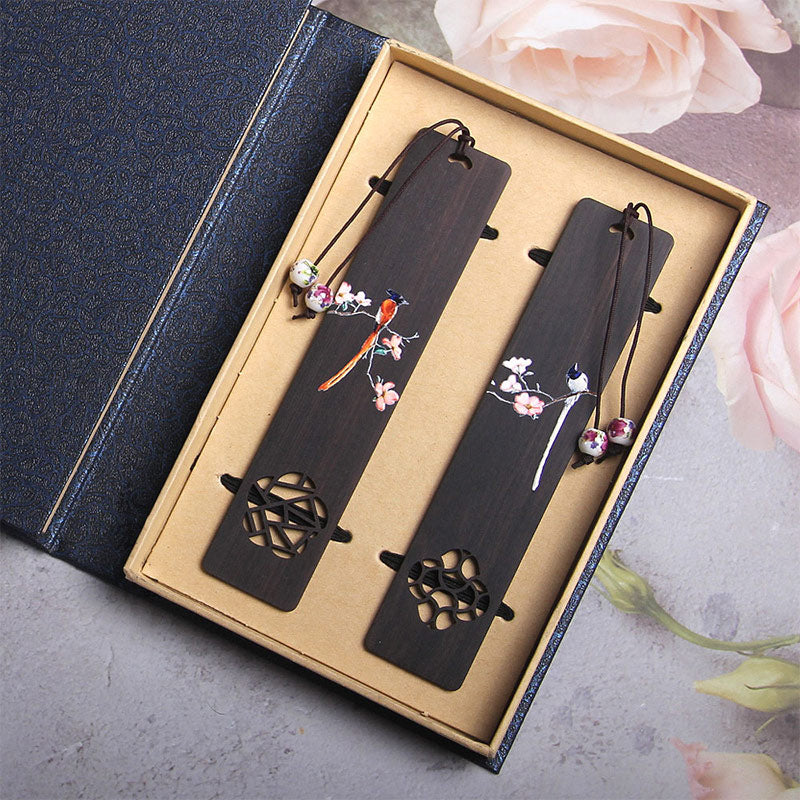 KarmaRipple's Oriole Bird Flower Ebony Wood Bookmarks With Gift Box p3
