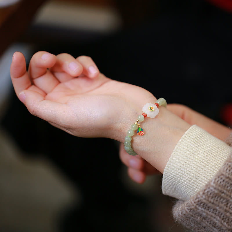 KarmaRipple's 925 Sterling Silver Plated Gold Authentic Hetian Jade Bead Gourd Lotus Bamboo Fu Character Fortune Bracelet p27