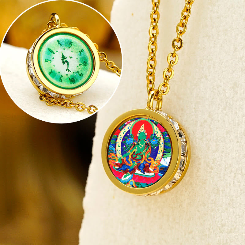 KarmaRipple's Tibetan Yellow God Of Wealth Green Tara Buddha Serenity Titanium Steel Pendant Necklace p24