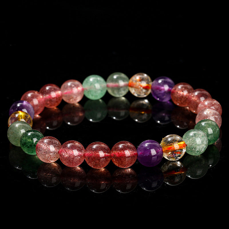 KarmaRipple's Authentic Multicolored Strawberry Quartz Love Balancing Beaded Bracelet p1