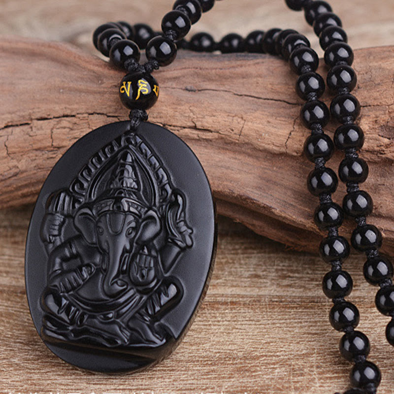 KarmaRipple's Tibetan Obsidian Ganesh Ganpati Elephant Wealth Amulet Pendant p3