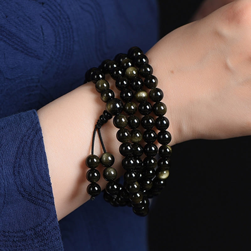 KarmaRipple's 108 Mala Beadwork Authentic Gold Sheen Obsidian Wealth Bracelet p11