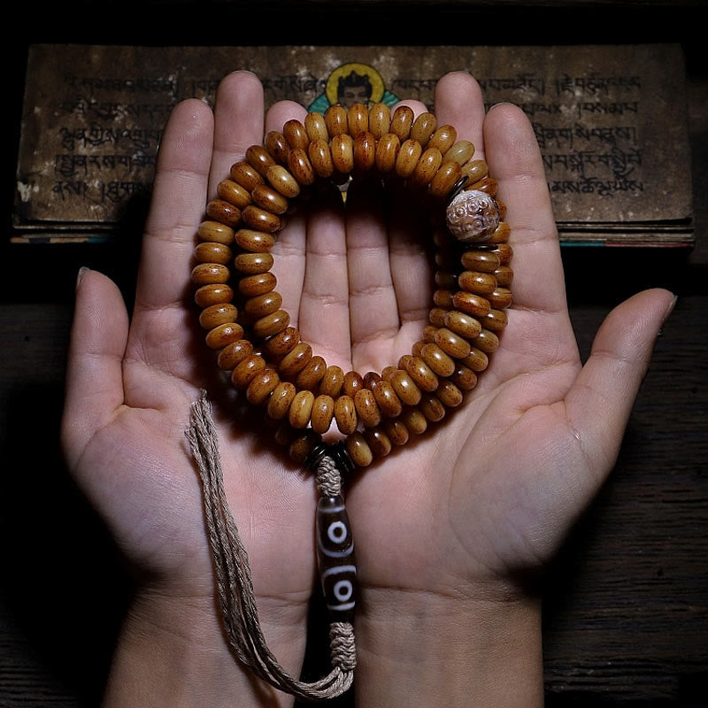 KarmaRipple's Tibet 108 Mala Beadwork Yak Bone Three-eyed Dzi Bead Keep Away Evil Spirits Bracelet p23